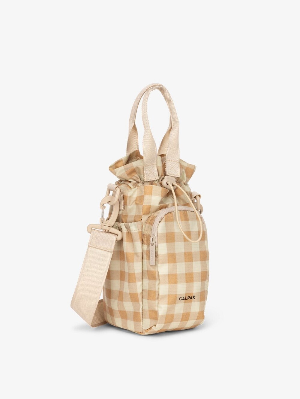Calpak Water Bottle Holder in Gingham Yellow Tan
